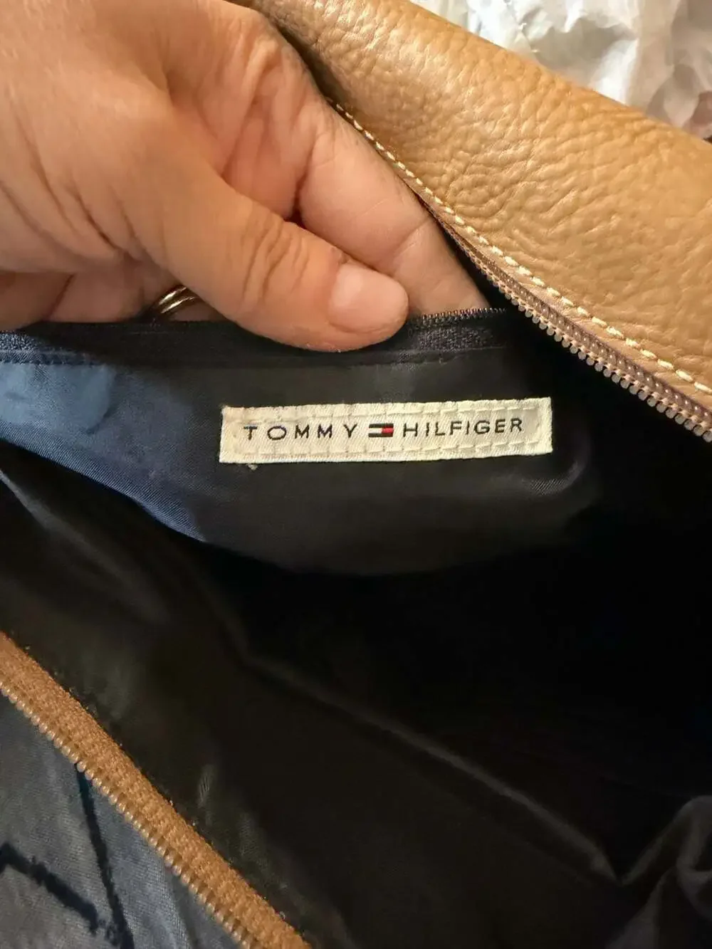 Tommy Hilfiger Vintage Y2K Tan Corduroy and Faux Leather Hobo Shoulder Handbag